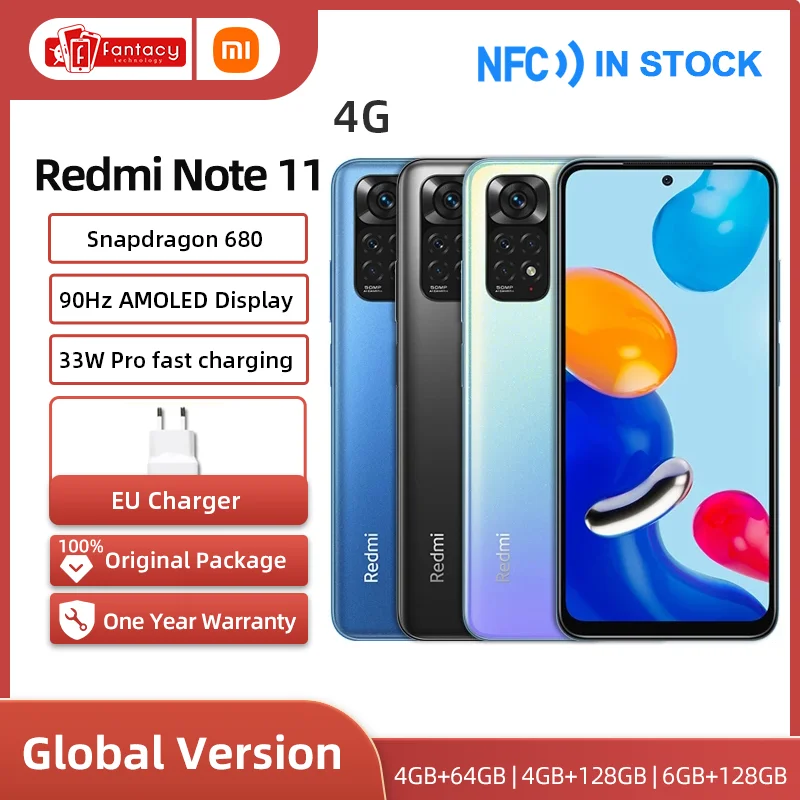 Смартфон Xiaomi Redmi Note 11 Snapdragon 680 восемь ядер NFC 33 Вт Pro зарядка камера 50 МП 90 Гц AMOLED