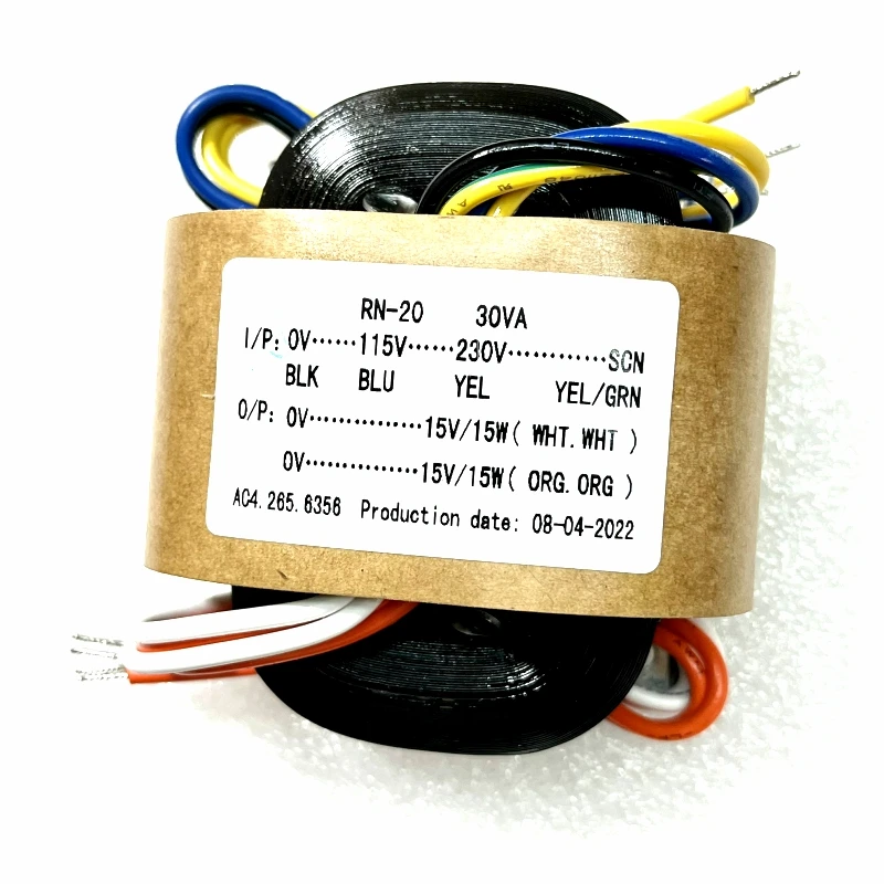 

R Type Power Transformer 30W Dual 15V Sound Transformer Copper Wire Primary 0-115V-230V