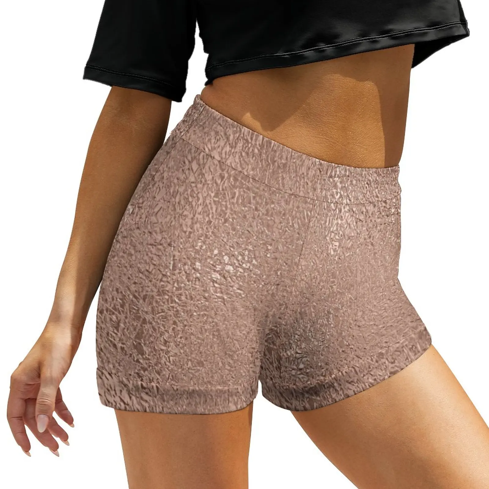 

Faux Metallic Shorts Womens Rose Gold Glitter Metal Print Casual Printed Shorts Elastic Waist Oversize Short Pants Beach Bottoms