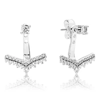 authentic 925 sterling silver sparkling princess wish with crystal stud earrings for women wedding gift fashion jewelry