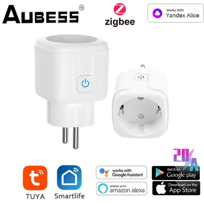 

20A EU Tuya ZigBee Smart Wifi Power Plug With Power Monitor Smart Home Wifi Wireless Socket Outlet With Alexa Google Home Alice