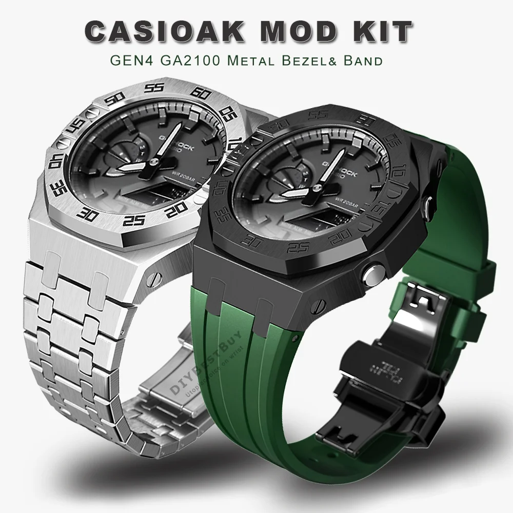 

CasiOak Mod Kit GEN4 GA2100 Metal Bezel for Casio Modification 3rd 4rd Generation Rubber Watch Case Strap GA 2100/2110 Steel