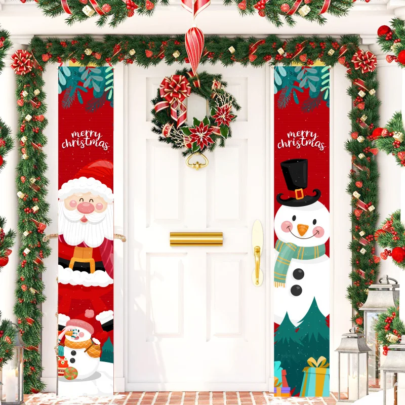 

Merry Christmas Decoration Porch Vertical Banner Santa Snowman Couplet Hanging Ornament New Year Sign Home Front Door Pendants
