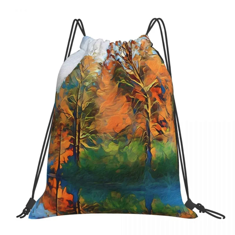 

Autumn Reflections On The Lake Backpacks Portable Drawstring Bags Drawstring Bundle Pocket Shoes Bag Book Bags For Man Woman