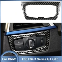 carbon fiber stickers for bmw f30 f34 3 series gt gt3 car headlight switch buttons decorative frame cover trim auto accessories