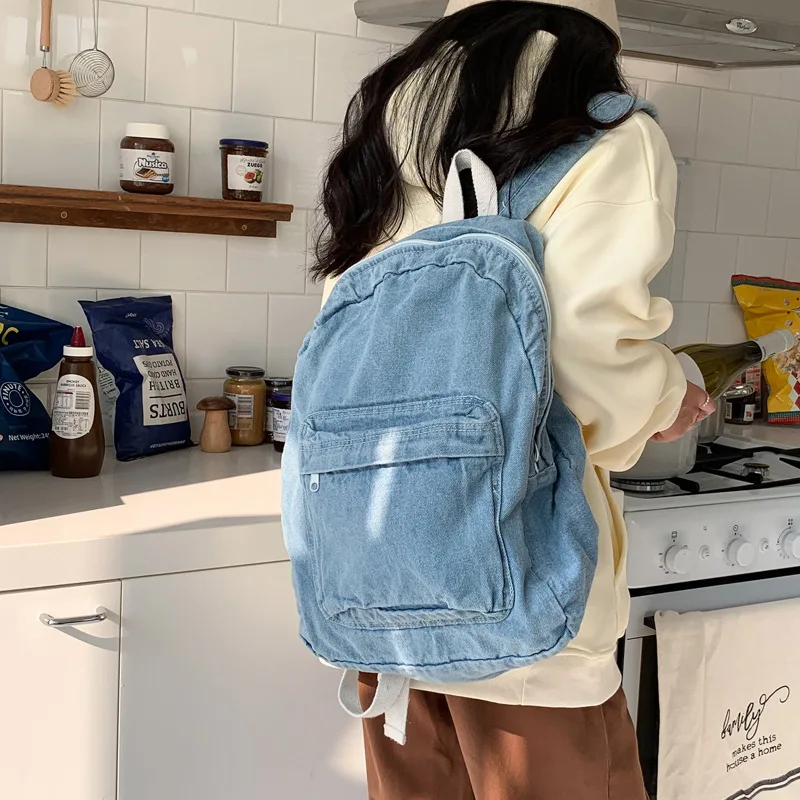 

Vintage Denim Backpack Korean Style Fashion Casual Students School Notebooks Schoolbag Teenagers College Bookbag Travel Bags