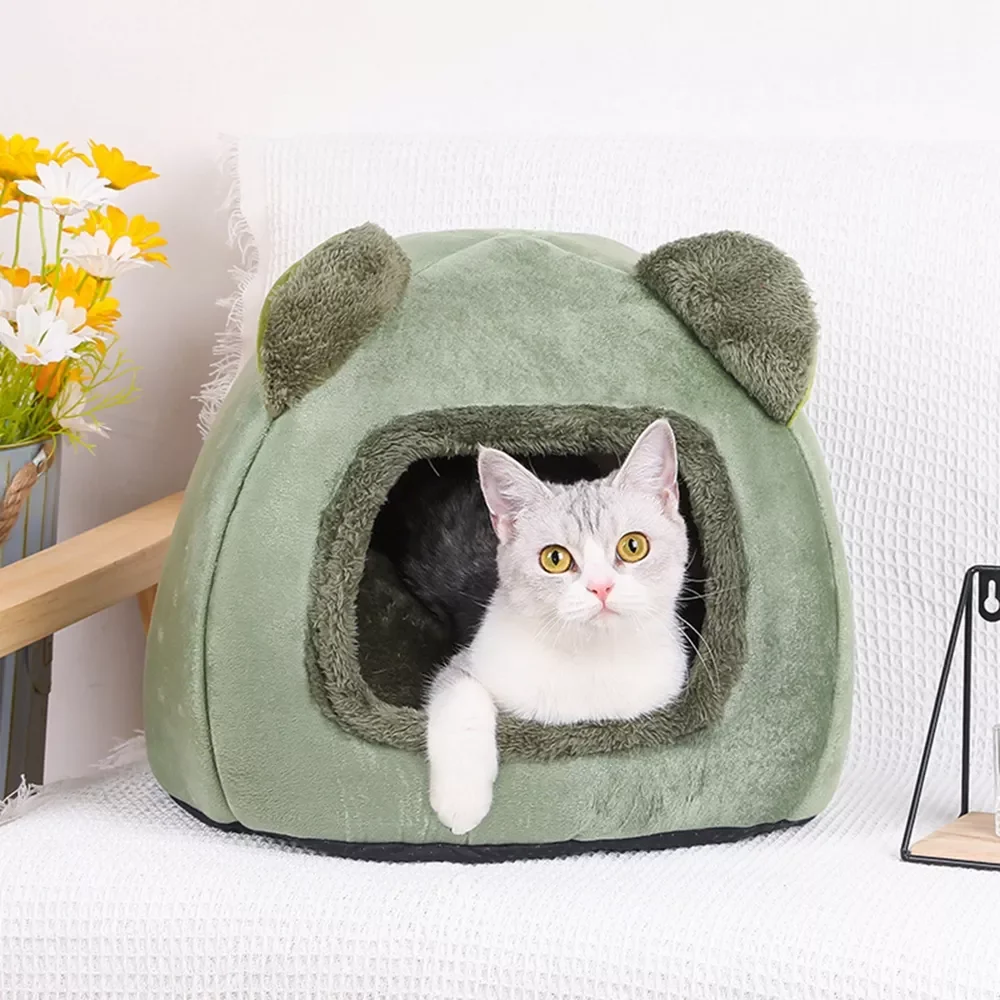Bed Sleep House Warm Cave Dog Kennel Removable Cushion Pad Soft Indoor Enclosed Tent Huts Sofa for Pet Cats Kittens Puppy