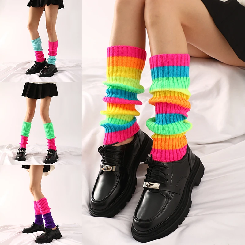 

Harajuku Striped Pile Socks Y2k Women Leg Warmers Winter Warm Slouch Socks Jk Lolita Knitted Stockings Colorful Stripe Leg Cover