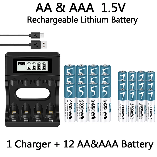 

Batería AA/AAA 100% Original, batería recargable de iones de litio de polímero de 1.5V, batería AA/AAA de 1,5 V con cargador USB