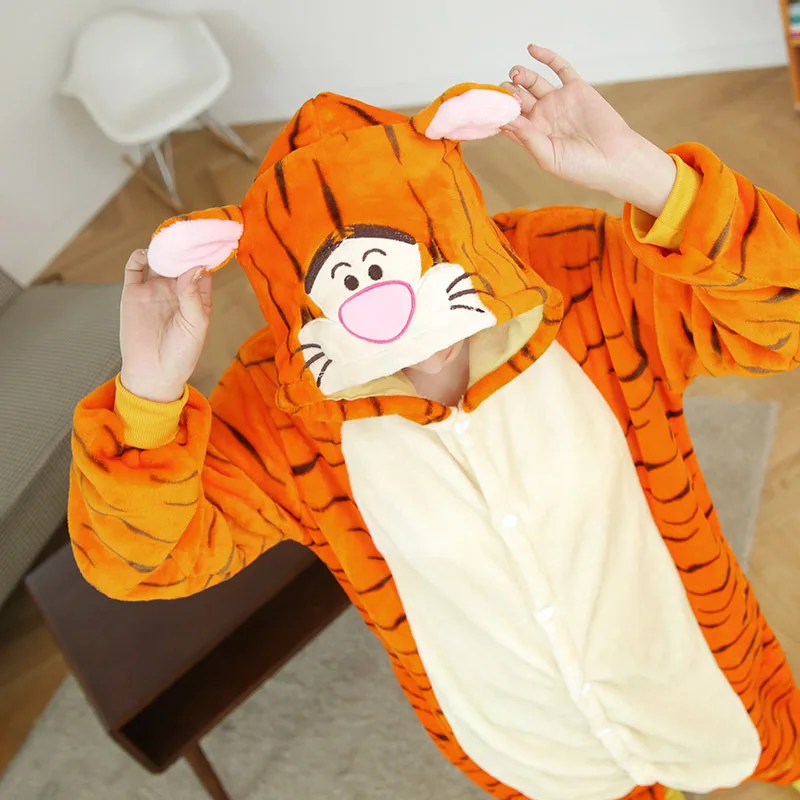Unisex Tiger Animal Onesie Halloween Christmas Adult Warm Plush One Piece Pajamas Cosplay Costume for Adults Kids Women and Men