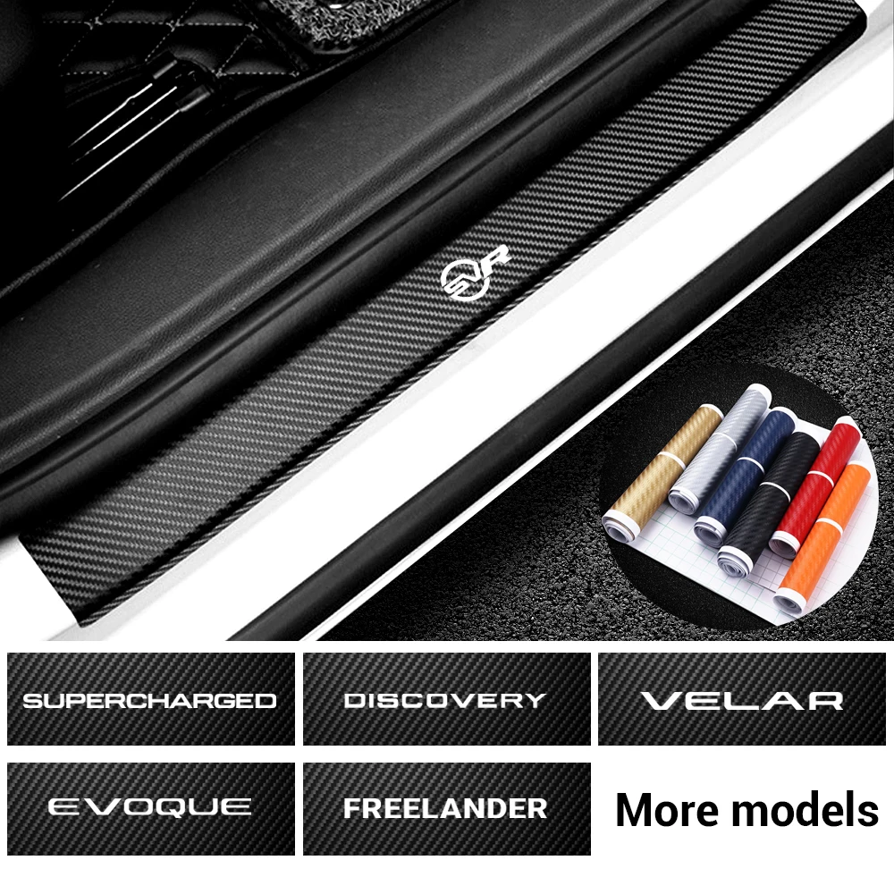 

4PCS Carbon Fiber Decal Car Emblem Door Sill Protector Sticker for Land Rover Supercharged Discovery Velar Evoque Freelander SVR