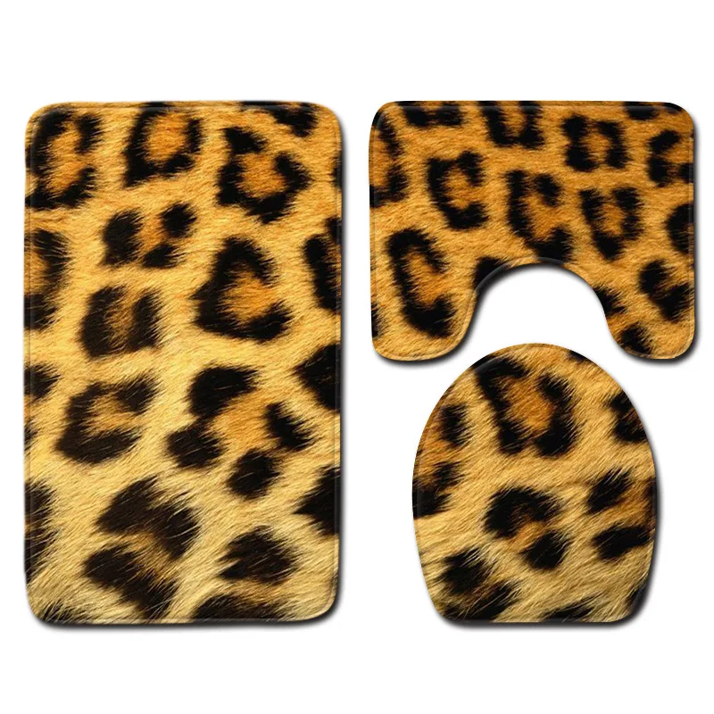 

3Pcs Set Animal print leopard print tiger print toilet carpet three-piece bathroom non-slip floor mat