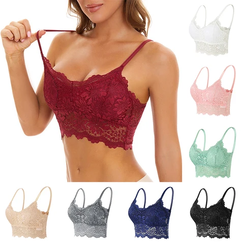 Sexy Women Lace Bras Top Comfortable Bralette Solid Color Sexy Underwear Vest Female Hollow Out Wireless Lingerie Seamless Bra