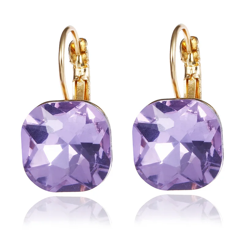 

Exquisite Fashion Women Purple Red Green Black Premium Square Drop Buckle Crystal Earrings Pendant Jewelry Bridal Wedding Gift
