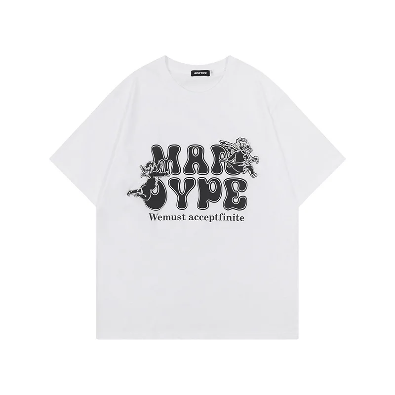 

American Retro Angel Letter Round Neck Short Sleeve T-shirt Men's And Women's Pullover National Fashion Brand Casual Pair Jacket