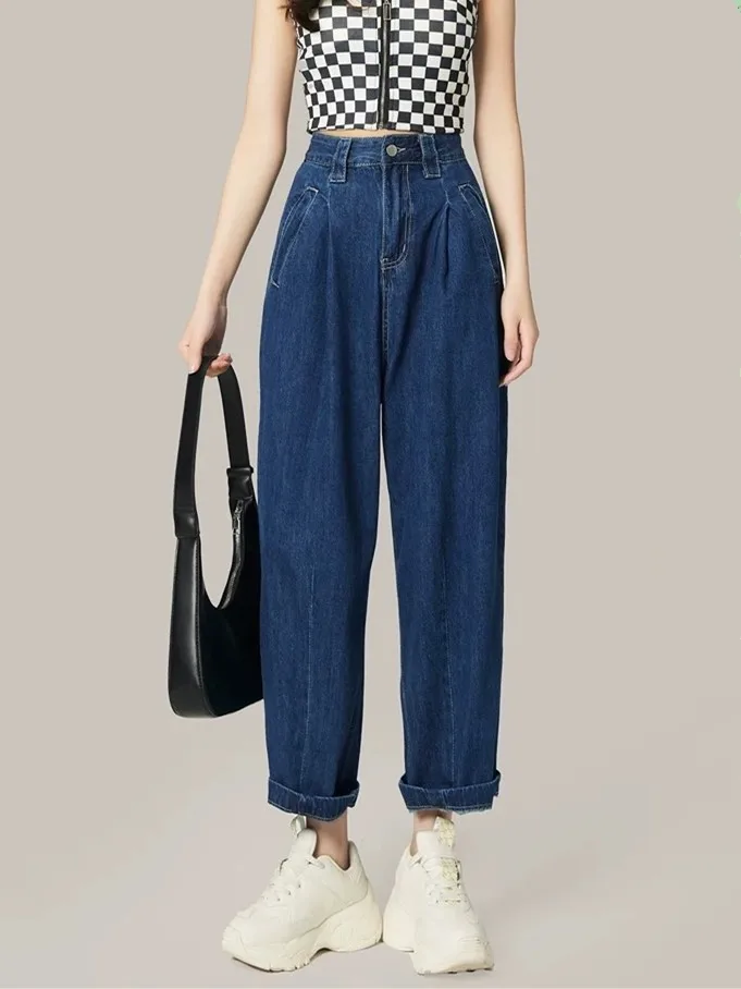 

Новинка, прямые женские винтажные синие джинсовые брюки ZHISILAO до щиколотки, лето 2022