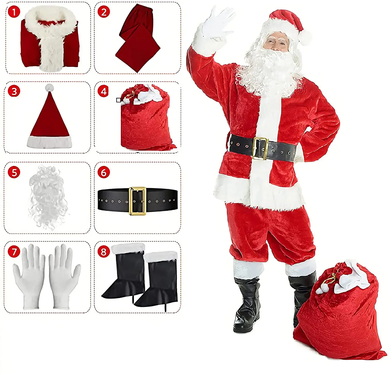 

New Plus-Size Santa Claus Costume, Christmas Party Role-Playing Cosplay Deluxe Classic Custom Set . (Factory Direct Sales)