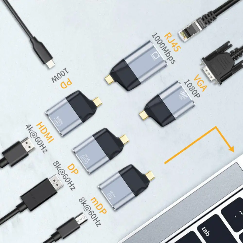 

Mini Dp Vga Adapter Support 3d Visual Effect Upgrade Pd 100w Cable 4k Converter Support 4k@60hz Type-c To Rj 45 Multi-function