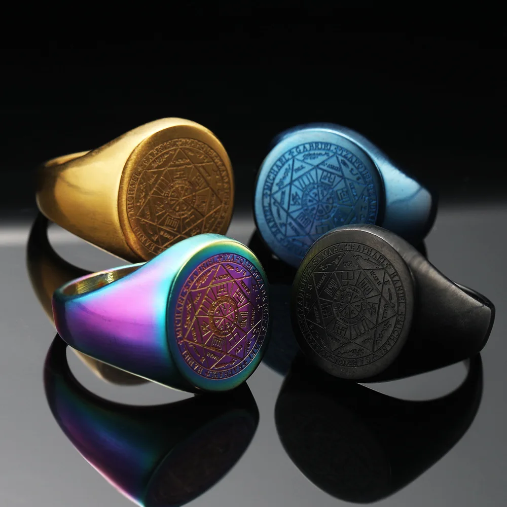 

Trendy punk Laser Genie of Seven Stars Stainless steel ring for men