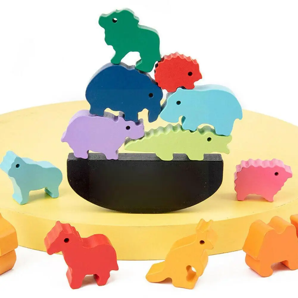 

Cartoon Pattern Animal Balance Building Blocks Colorful Wooden Stacking Balance Building Block Game Toy For 3 Year Kids Q3n6