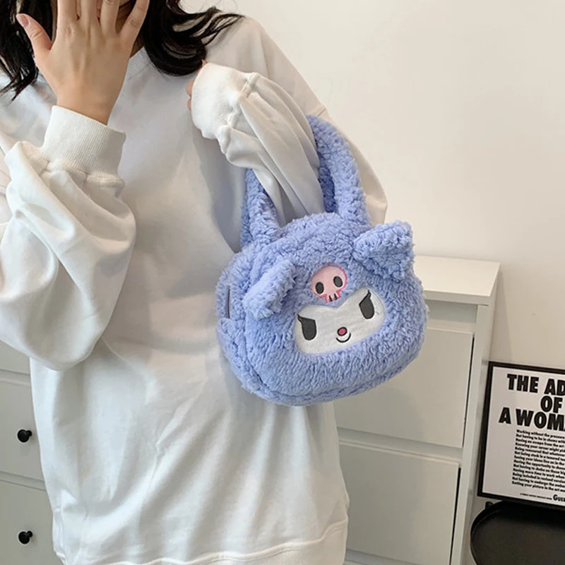 

Kawaii Sanrio Kuromi плюшевая сумка девочка мультфильм сумочка Cinnamoroll сердечко овечья шерсть Сумочка помпон пурин моя мелодия