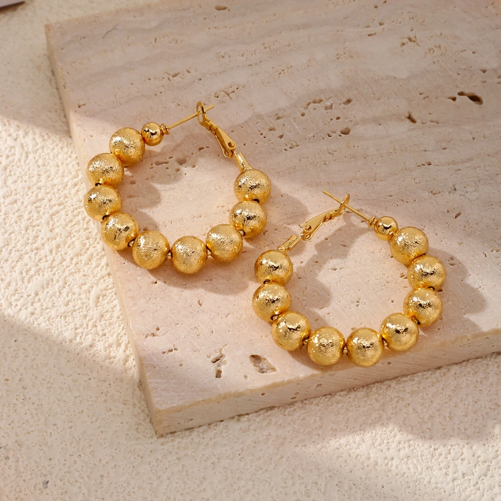 HONGTONG 2024 модные трендовые круглые серьги-кольца золотого цвета с бусинами для