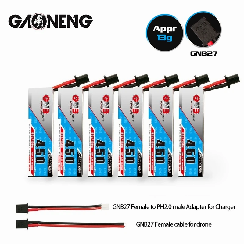 6 шт. GNB 1S 3,7 V 450MAH HV Lipo батарея 80C/160C GNB27 разъем для радиоуправляемого вертолета квадрокоптера FPV гоночный Дрон части