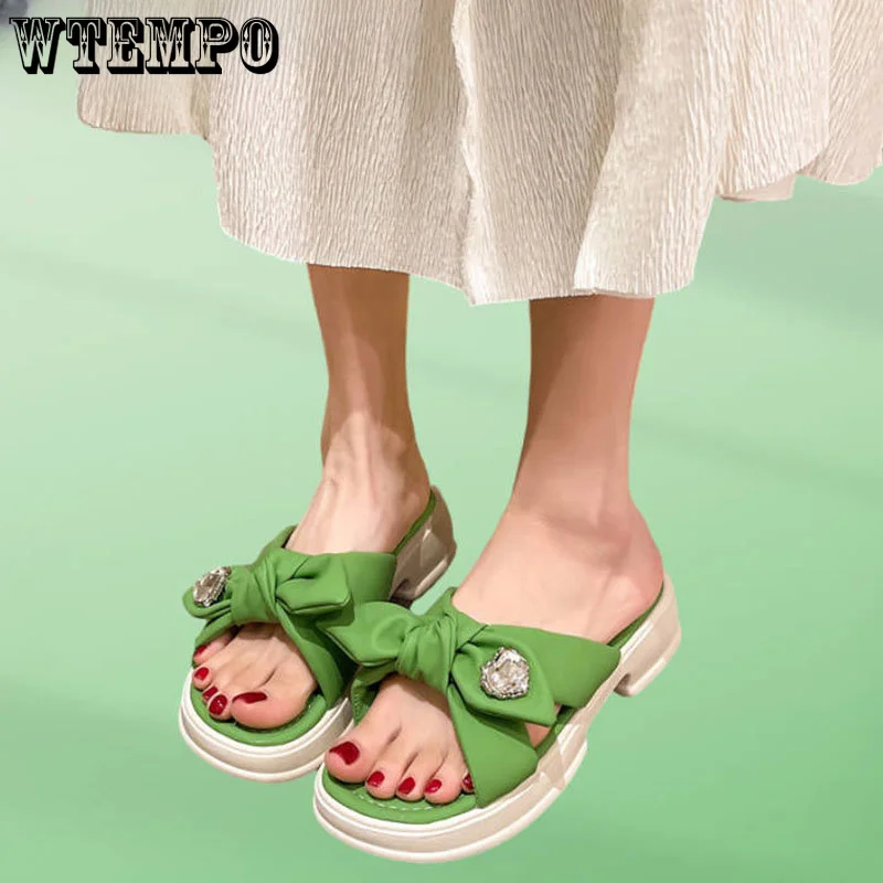 

WTEMPO Summer Sandals Ladies Temperament Bow Knot Thick Bottom Soft Slippers Casual Beach Home Wear One Word Drag Wholesale