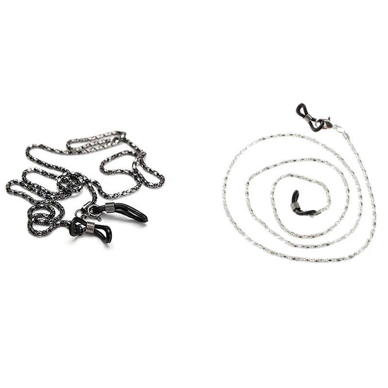 

2 X Glasses Cord Glasses Band Glasses Rope Chain Sport Band Metal For Glasses 61CM Black & 1X Silver