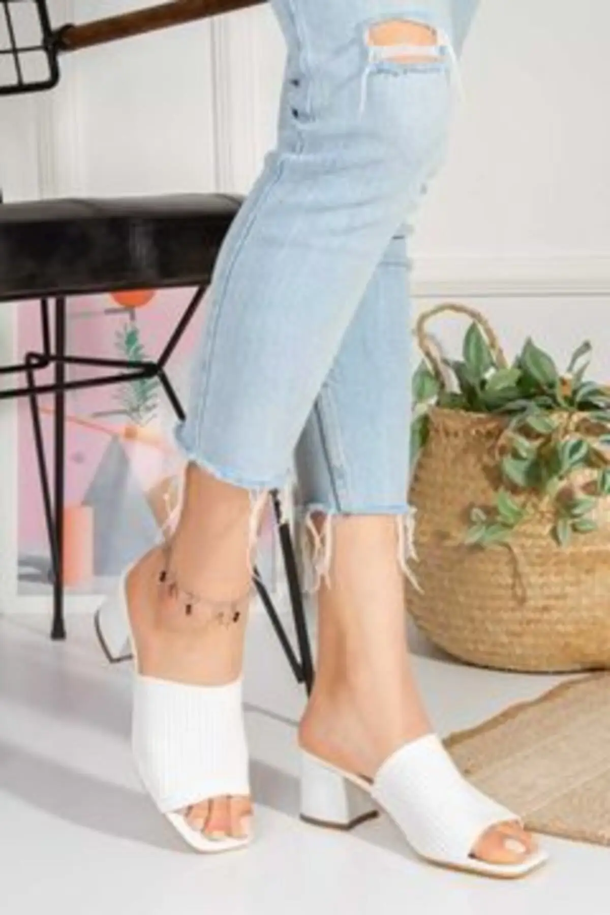 

Women white heels Knitwear slippers