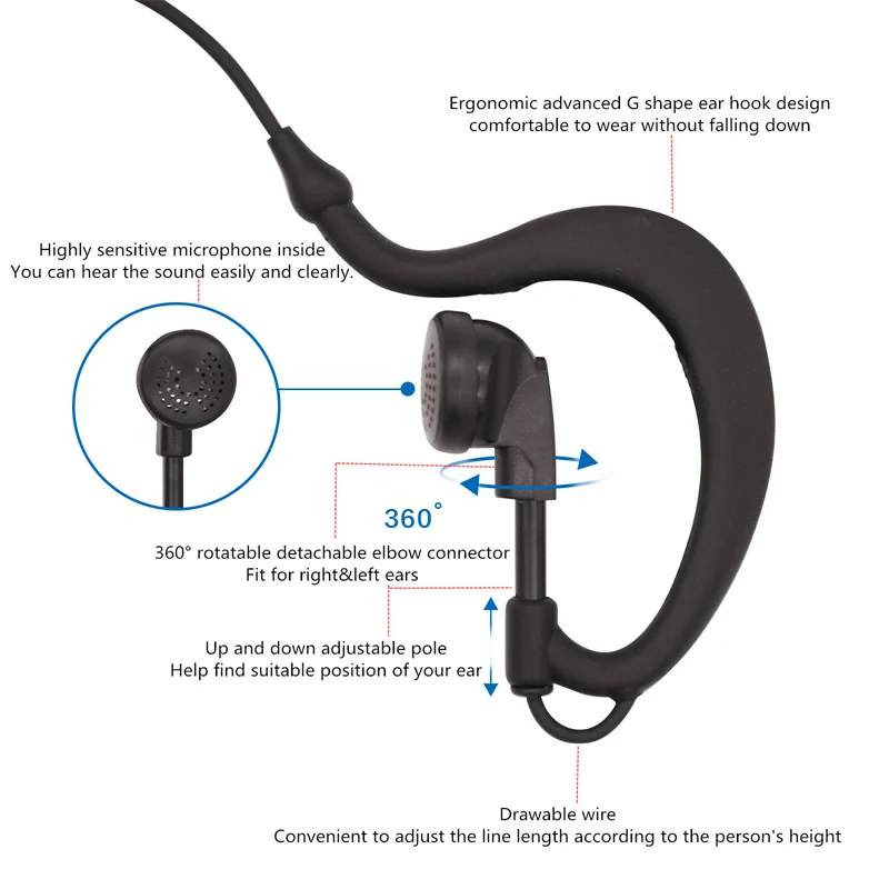 Type G ears hang walkie talkie headset Earpiece for HYT RadiosTC500,TC600,TC610,TC700 two way radios enlarge