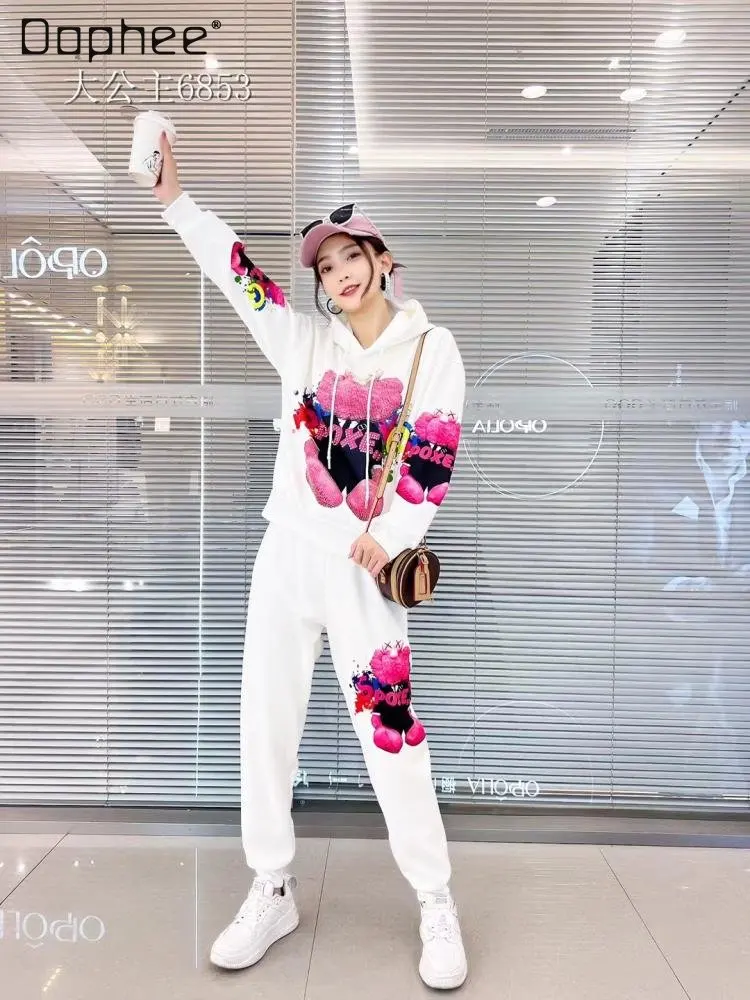 

Новинка Зима 2022, утепленный свитшот с флисовой подкладкой и капюшоном, женский модный Свободный Повседневный Топ с длинным рукавом + брюки