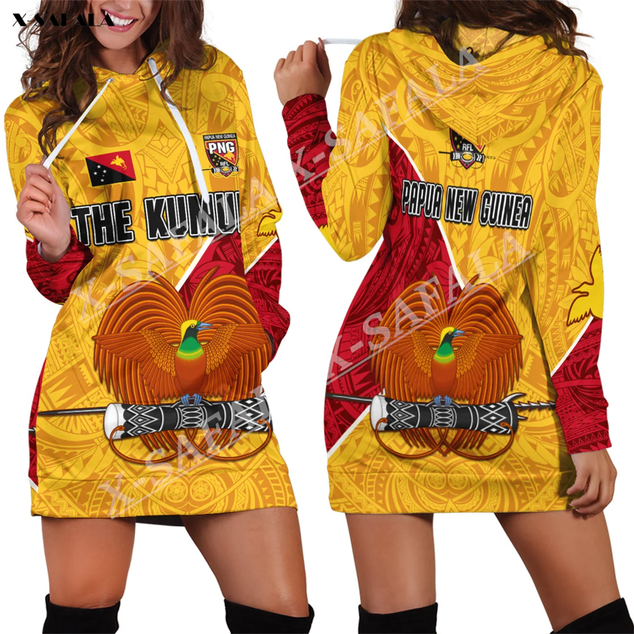 

The Kumuls Papua New Guinea 3D Fashion Printed Slim Hoodies Dress Women Casual Wear Long Sleeve Hooded Sweatshirt Pullover