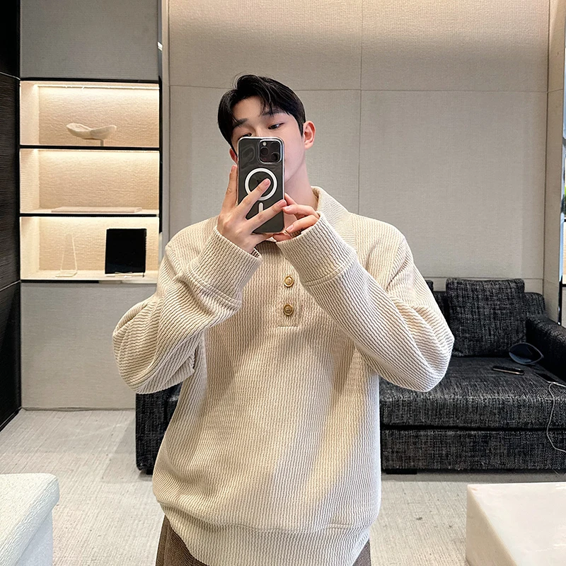 Мужские свитера в корейском стиле повседневные однотонные свободные мужские