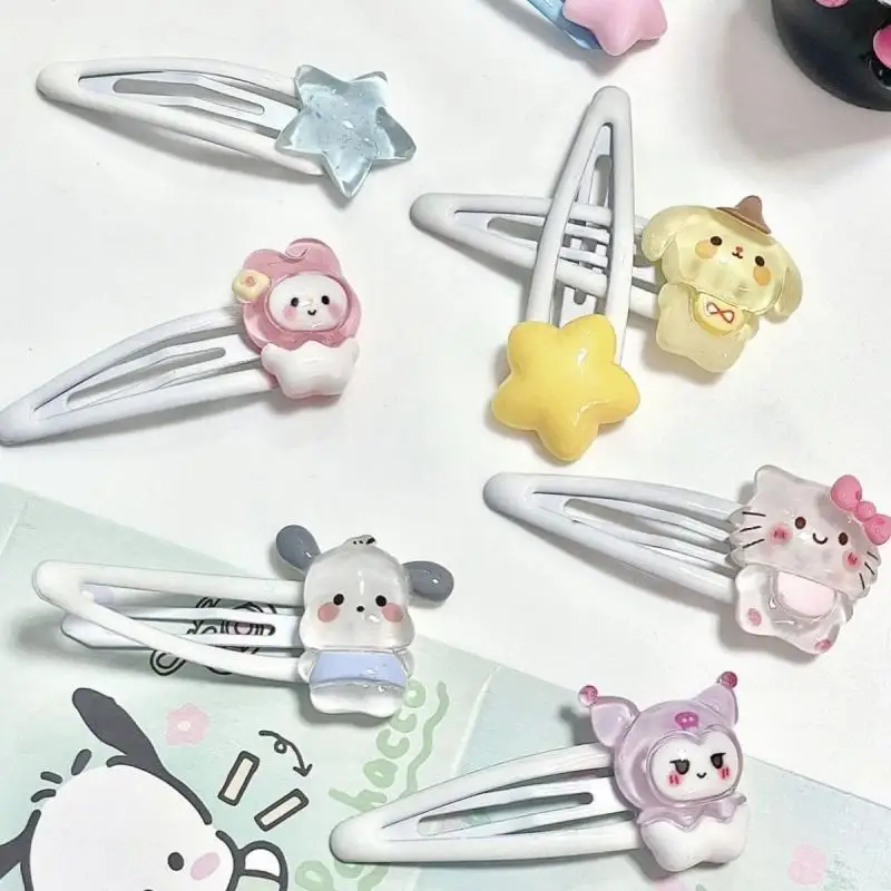 

New Kawaii Cute Sanrio Hellokitty Kuromi Mymelody Pochacco Pompompurin Hairpin Cartoon Lovable Exquisite Birthday Gift For Girls