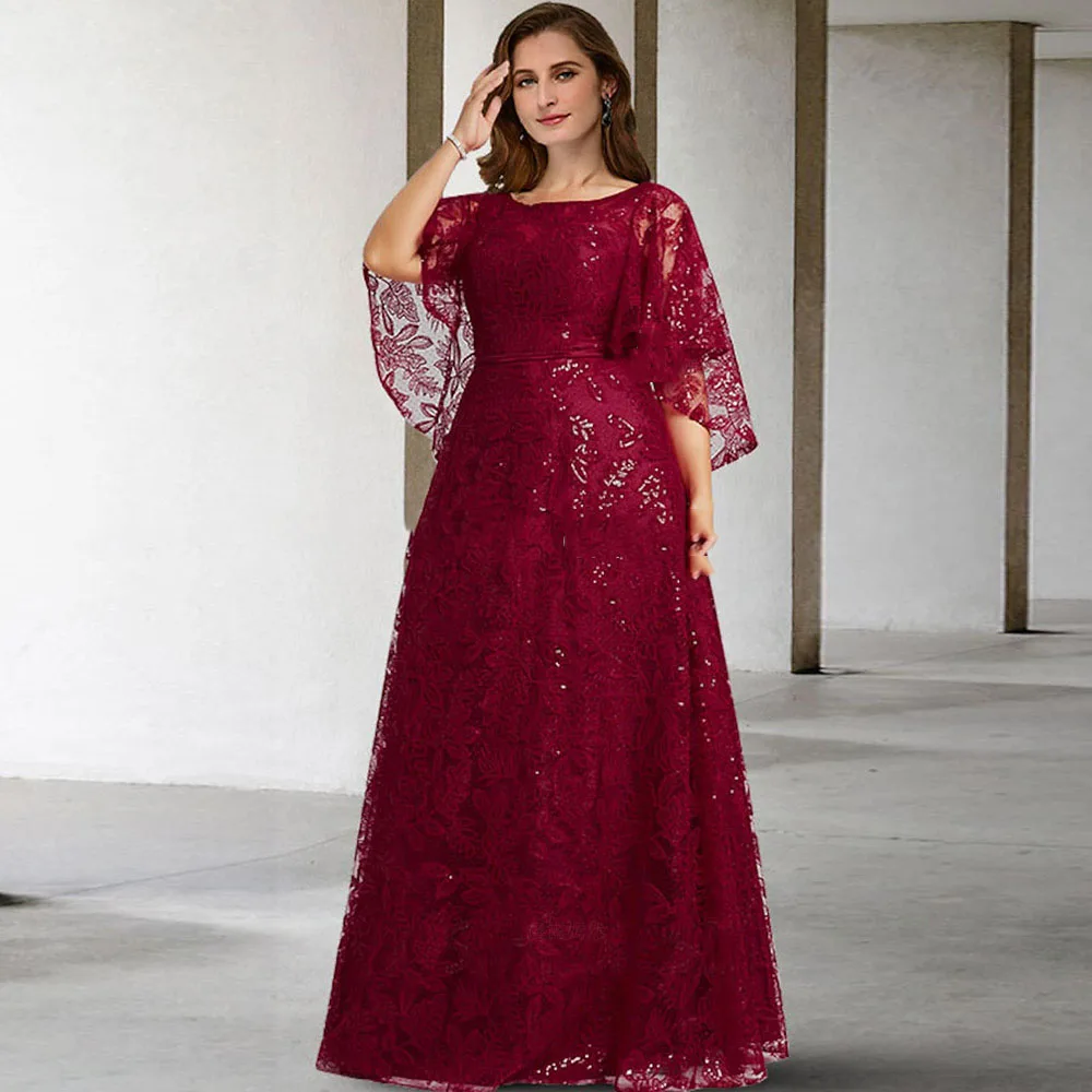 

Lace Mother of the Bride Dresses Short Sleeves A-Line Wedding Guest Gowns Long Luxury Elegant Dress Women For Wedding Party