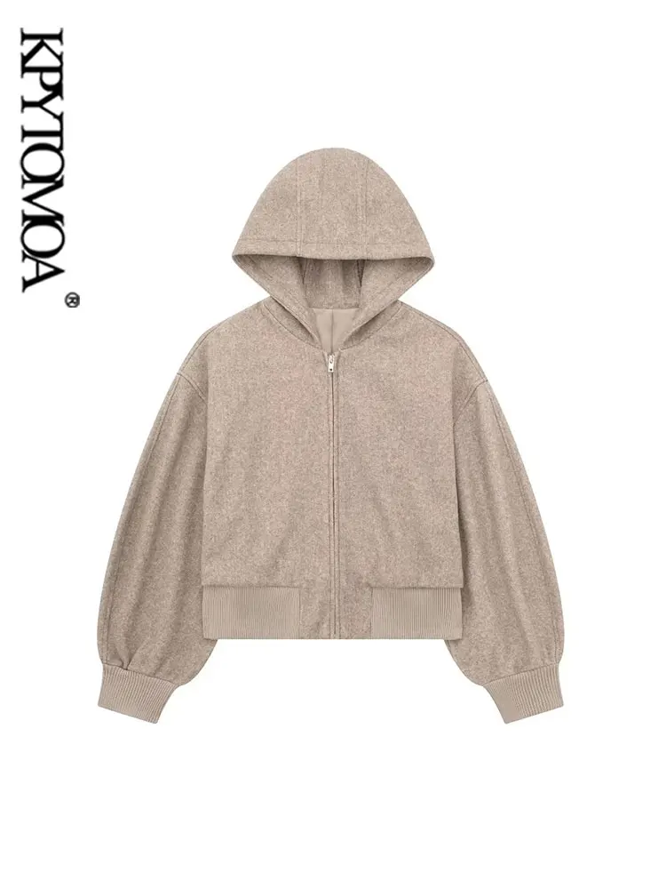 

KPYTOMOA женская модная мягкая укороченная куртка-бомбер пальто с капюшоном с длинным рукавом и передней молнией женская верхняя одежда шикарные топы