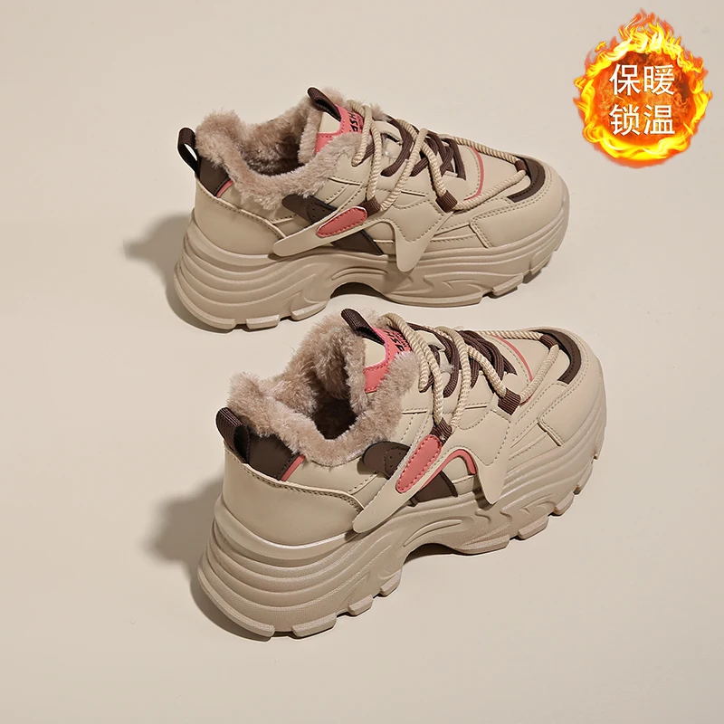 CRLAYDK зимние массивные кроссовки на меховой подкладке для женщин модная теплая