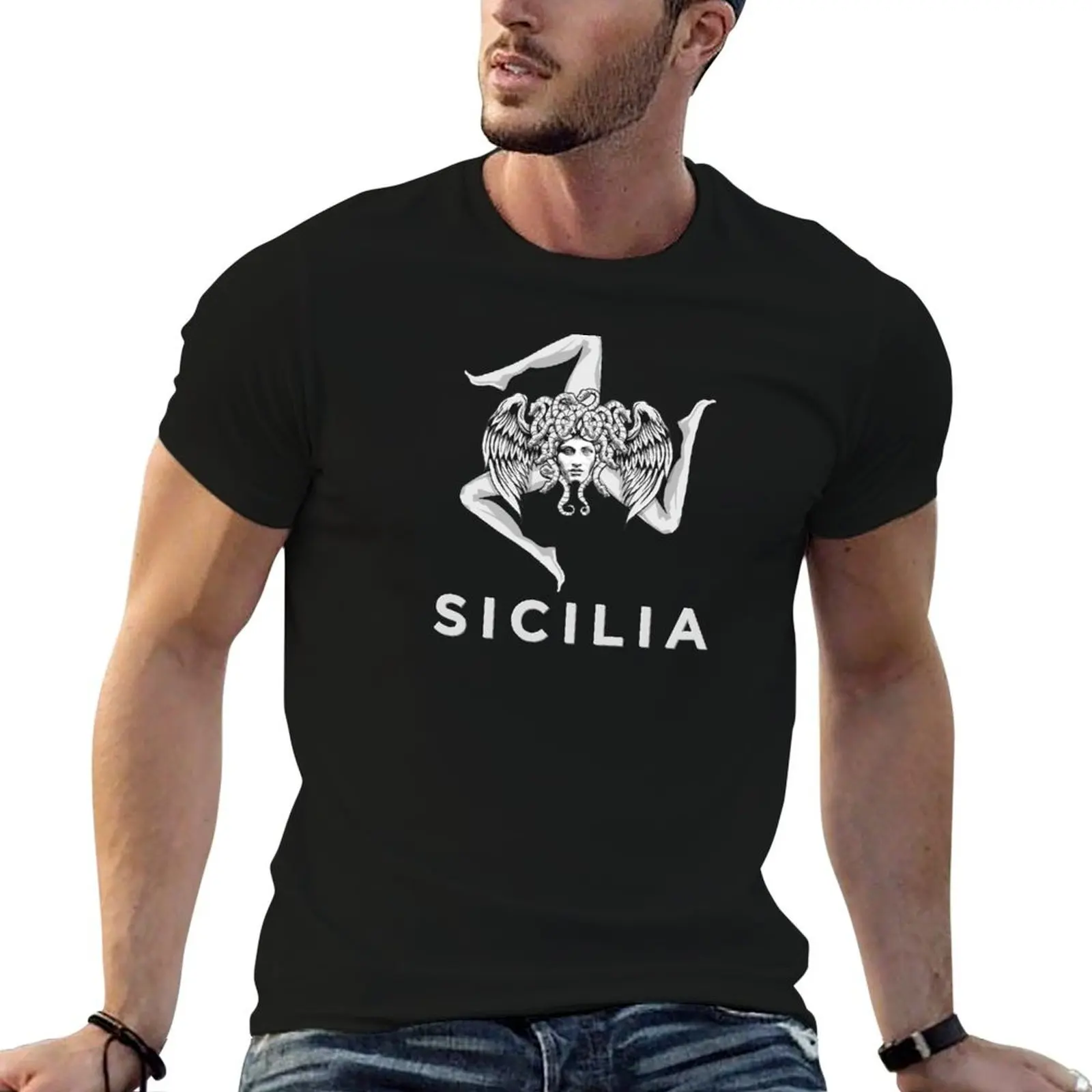 Фото Футболка с изображением сицилийского флага Trinacria - Sicilian Pride - Sicilia - Simple Line Art Print Tee №1