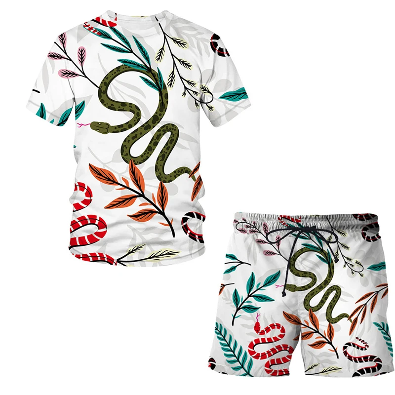 

2022 Summer New Style 3D Funny Animal Printed T-shirt Suit Cute snake Casual Men's/Women's Short Sleeve Beach Shorts 2-Piece Set