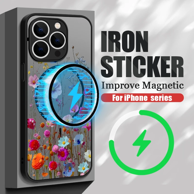 Фото Прозрачный матовый чехол для iPhone 17, 17e, 16e, 16, 15 Pro, 14, 13 Pro Max с поддержкой MagSafe, с принтом разноцветных маленьких цветов, задняя крышка №2