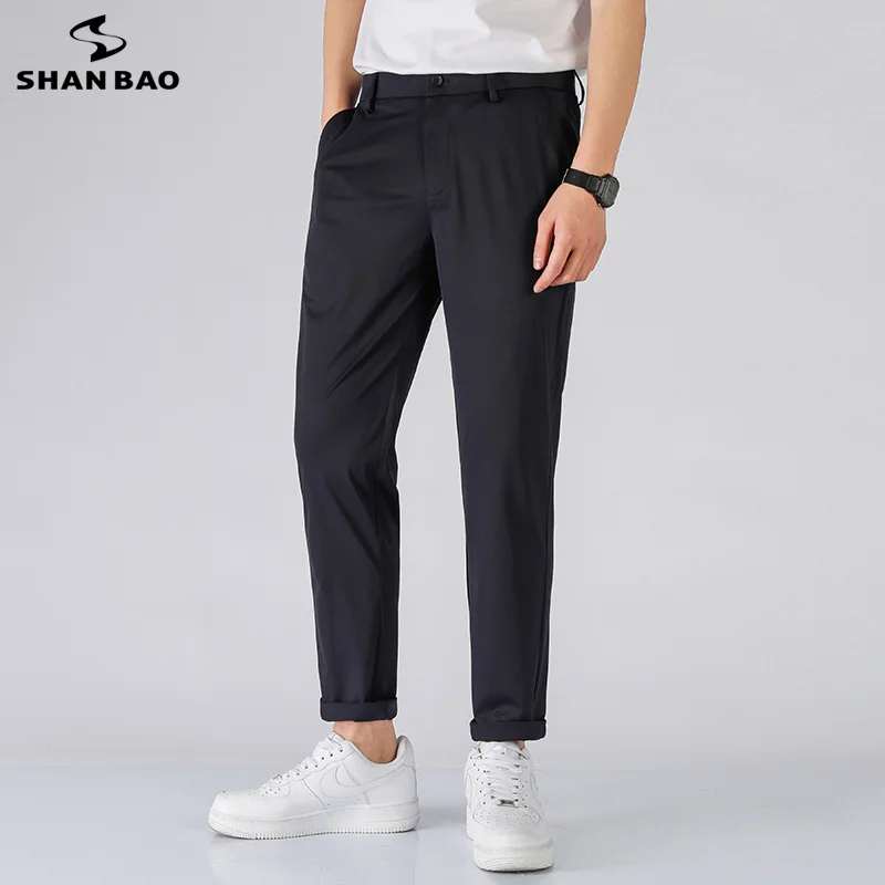 

SHAN BAO Spring Summer Brand High Stretch Fit Straight Men's Suit Pants Business Casual Banquet Wedding Slim Pants