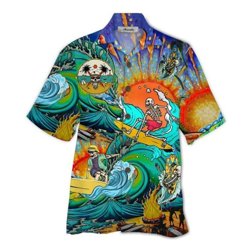 

2023 Men's Shirts Streetwear Beach Male Shirt Short Sleeve Eu Size Loose Skull 3d Hawaiian Shirt Man Oversized Summer Casual Top