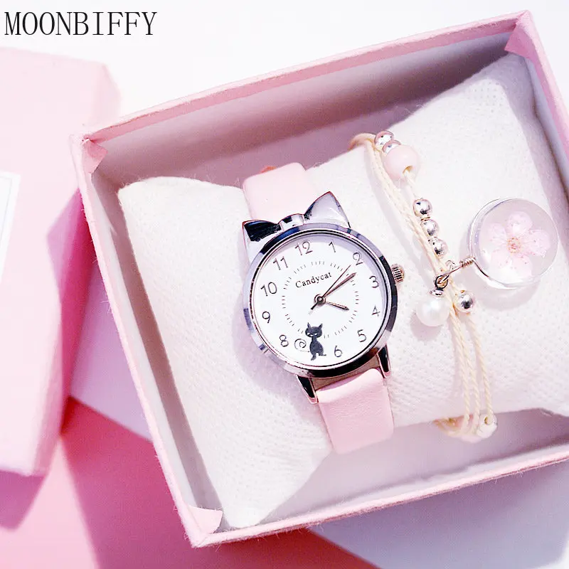 

Детские разноцветные кварцевые часы с мультяшным котом для девочек