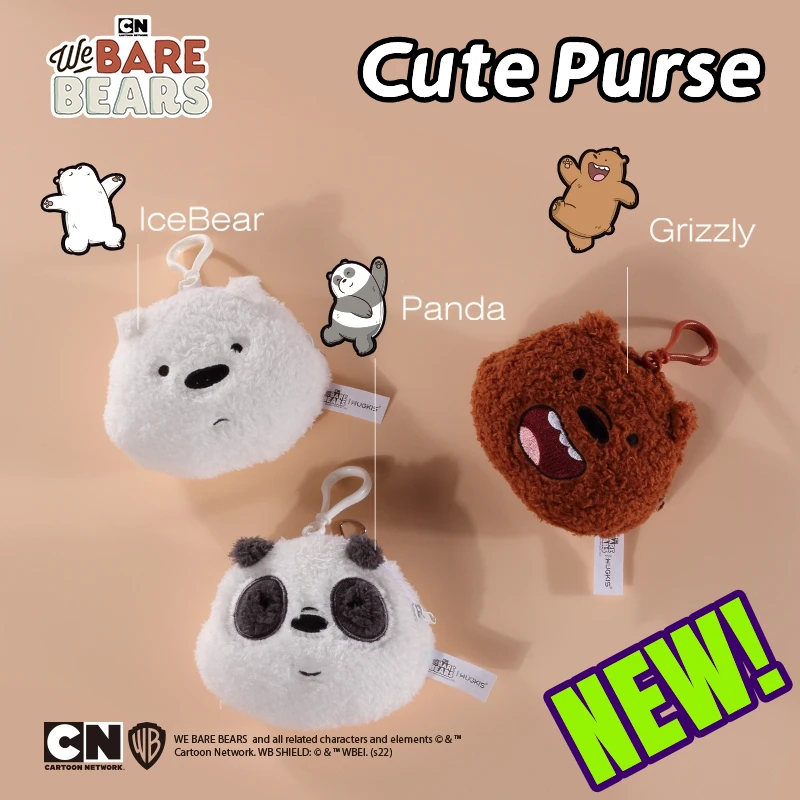 

We Bare Bears Anime Plush Toys Purse Pendant Grizzly Panda Ice Bear Keychain Key Ring Stuffed Dolls Plushies Wallet Key Chain