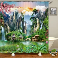 3d nature mountain waterfall landscape bathroom shower curtain home decor curtain polyester waterproof shower curtain with hook