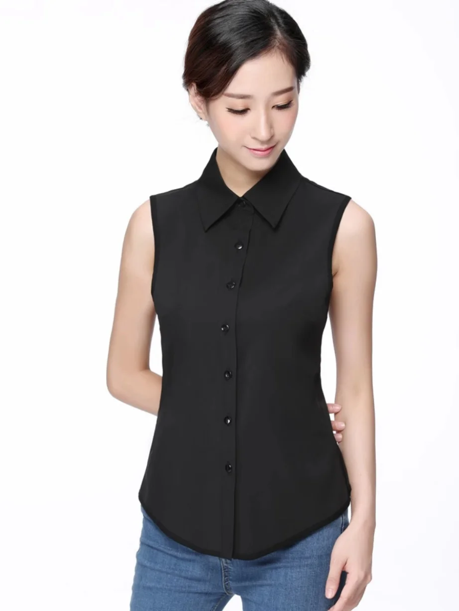 Рубашки без рукавов женские весенне-летние новые топы однотонные универсальные