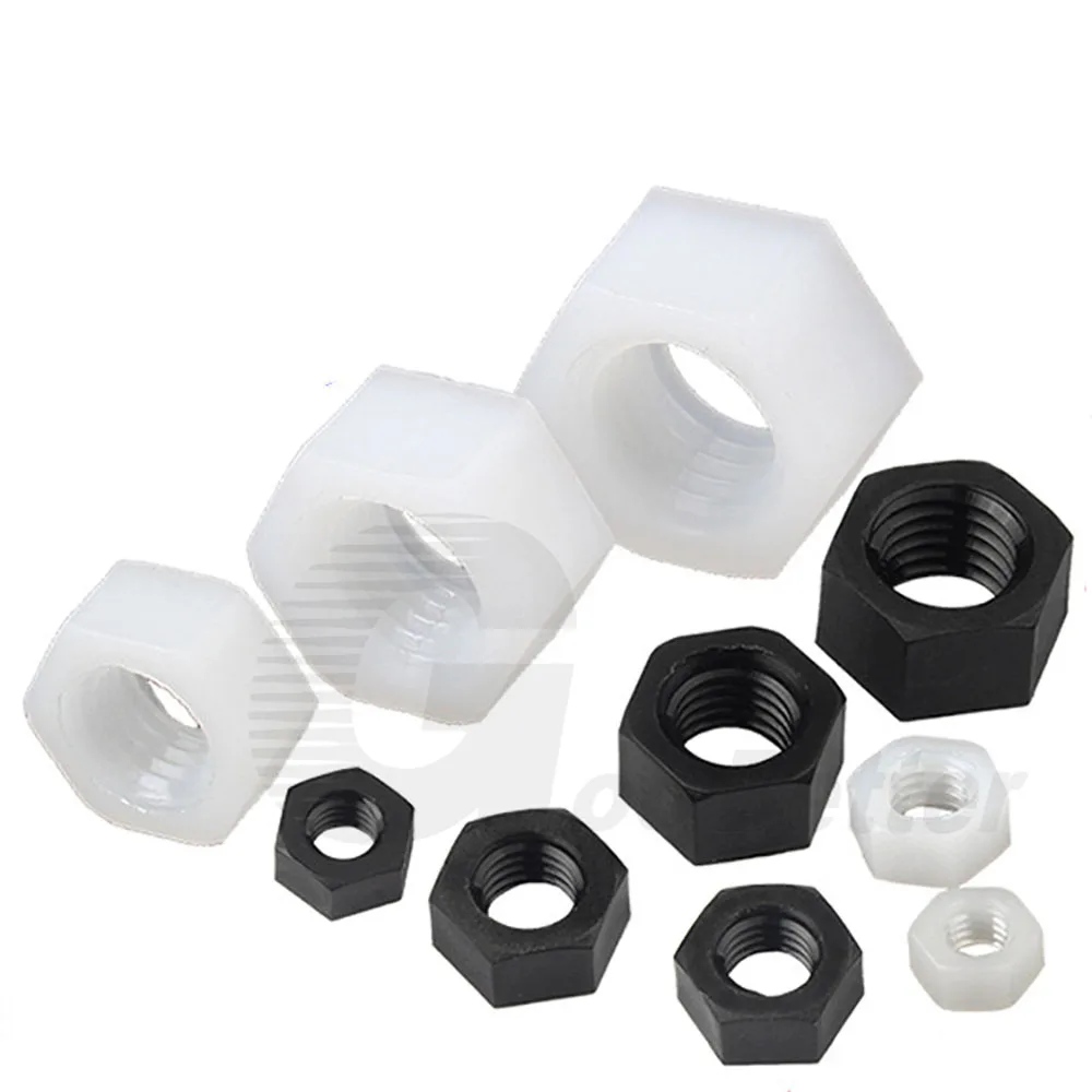 

50Pcs/lot Nylon Hex Lock Nuts M2 M2.5 M3 M4 M5 M6 PA66 White/Black Plastic Nylon Locking Hex Hexagon Nut For Screws Bolts