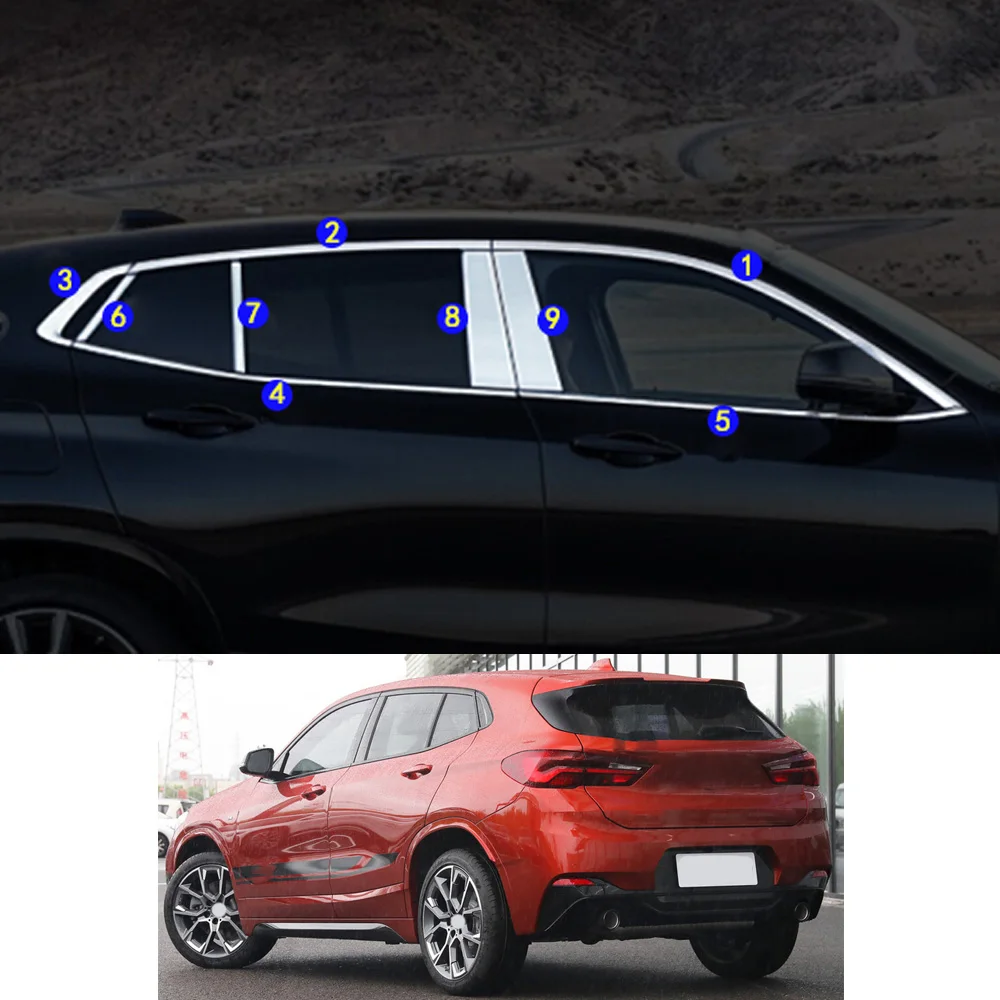 

For BMW X2 SDrive XDrive 20i 25i 2019 2020 2021 2022 Car Sticker Garnish Pillar Window Middle Strip Trim Frame Hoods