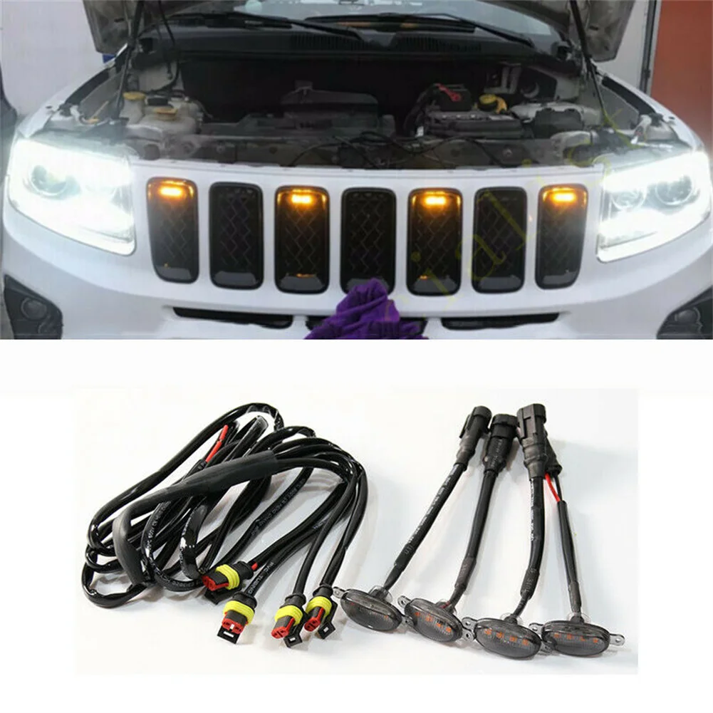 4PCS Front Grille LED Signal Light Grill Mount Lamp For Jeep Grand Cherokee 2003-2021 Raptor Style Aaa  Car Lights